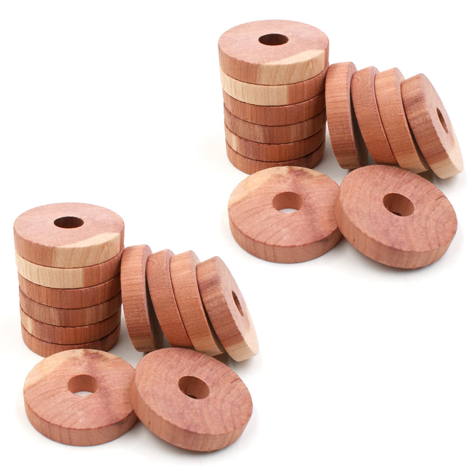 BEIIEB 24 Pcs Wardrobe Cedar Wood Moth Ring, Natural and Sustainable Wardrobe Moth Repellent, Insect Repellent Freshener for Clothes, Aromatic Cedar Wood For Repel Moths, Insects & Odors