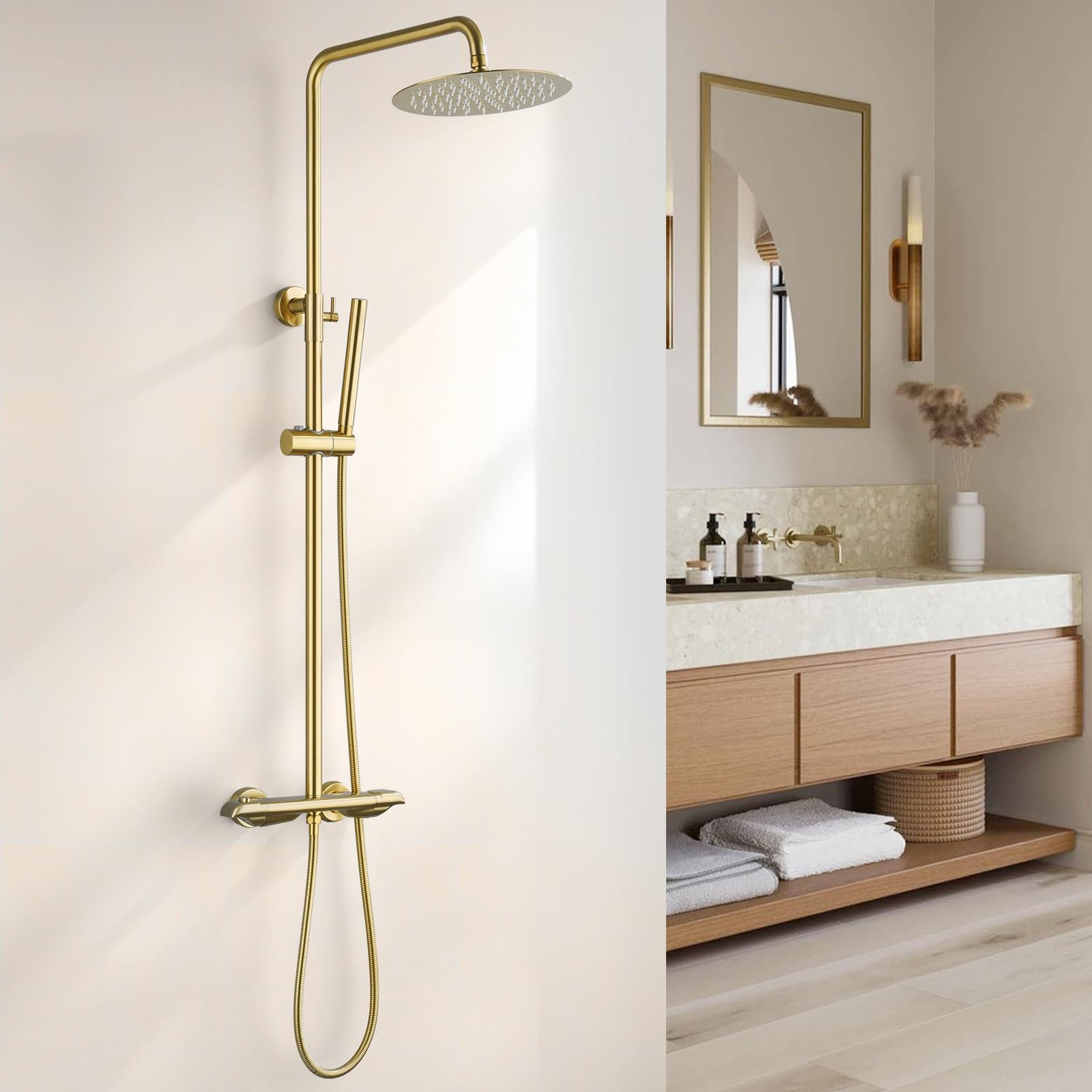 Mua Exposed Gold Shower System with Brass Thermostatic Shower Valve ...