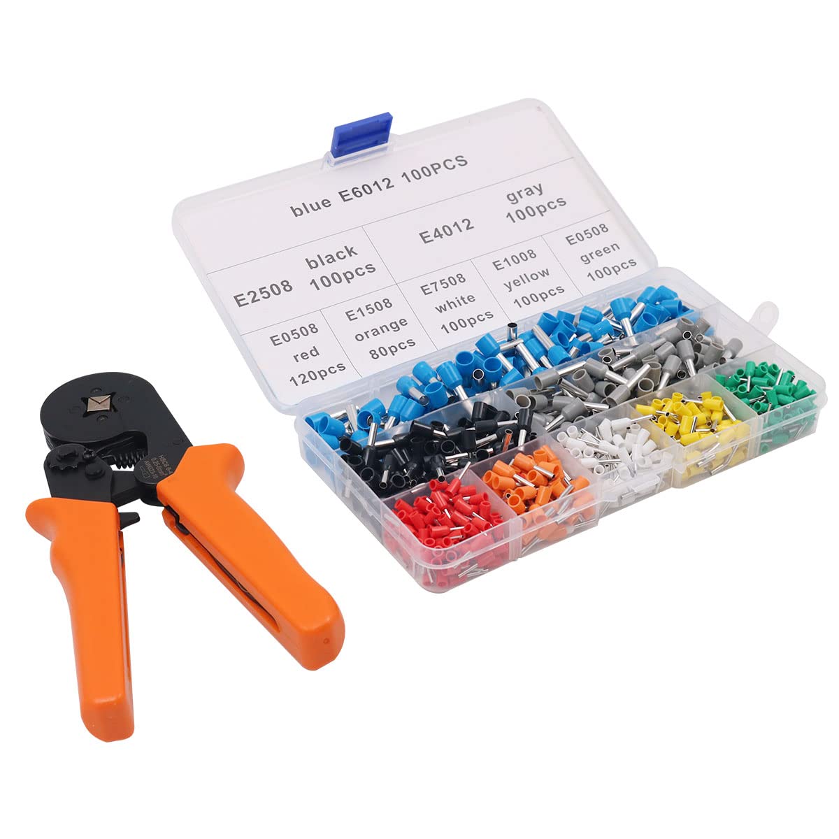 ZONADAH Ferrule Crimper Tool Kit, Adjustable Ratcheting Pliers 17.5cm Yellow, AWG 23–10 (0.25–6.0mm²), Hexagonal Wire Terminal Crimping Tool with 800 Connectors