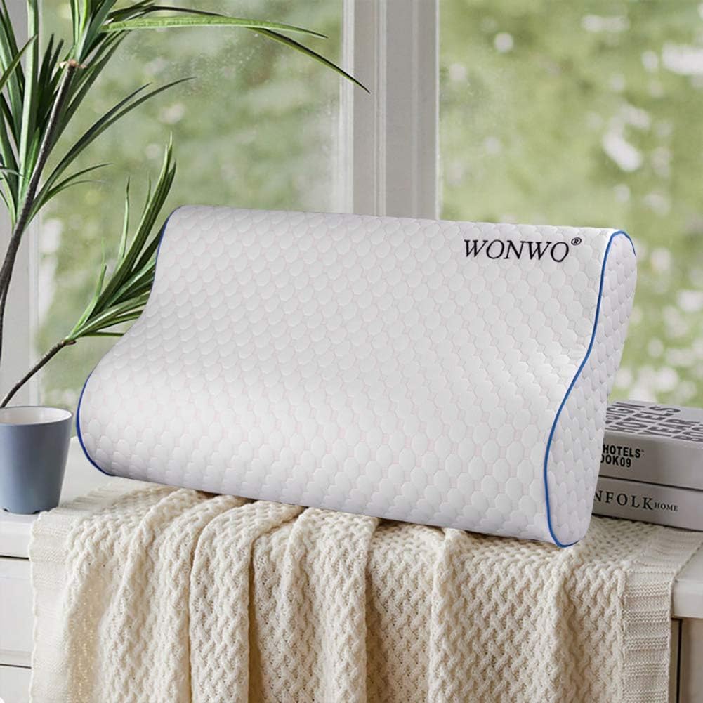 Wonwo Memory Foam Pillow, Ergonomic Contour Cervical Massage Deep Sleep Neck Support Bed Pillow with Removable Washable Cover, CertiPUR-US (Standard Size): Home & Kitchen