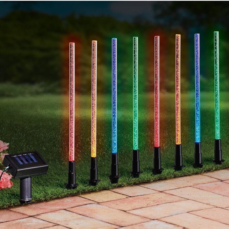 Garden Mile 8Pcs Solar Powered Stake Lights Outdoor Multicolor White LED Ground Lights for Pathways Driveways Flowerbeds with Auto ON/OFF