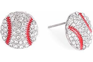 MIKOVIVI Baseball Earrings, 0.51in Exquisite Alloy Baseball Jewelry for Women Softball Sports Earrings Jewelry Gift for Sport Lovers Players (with Rhinestones, Stud)