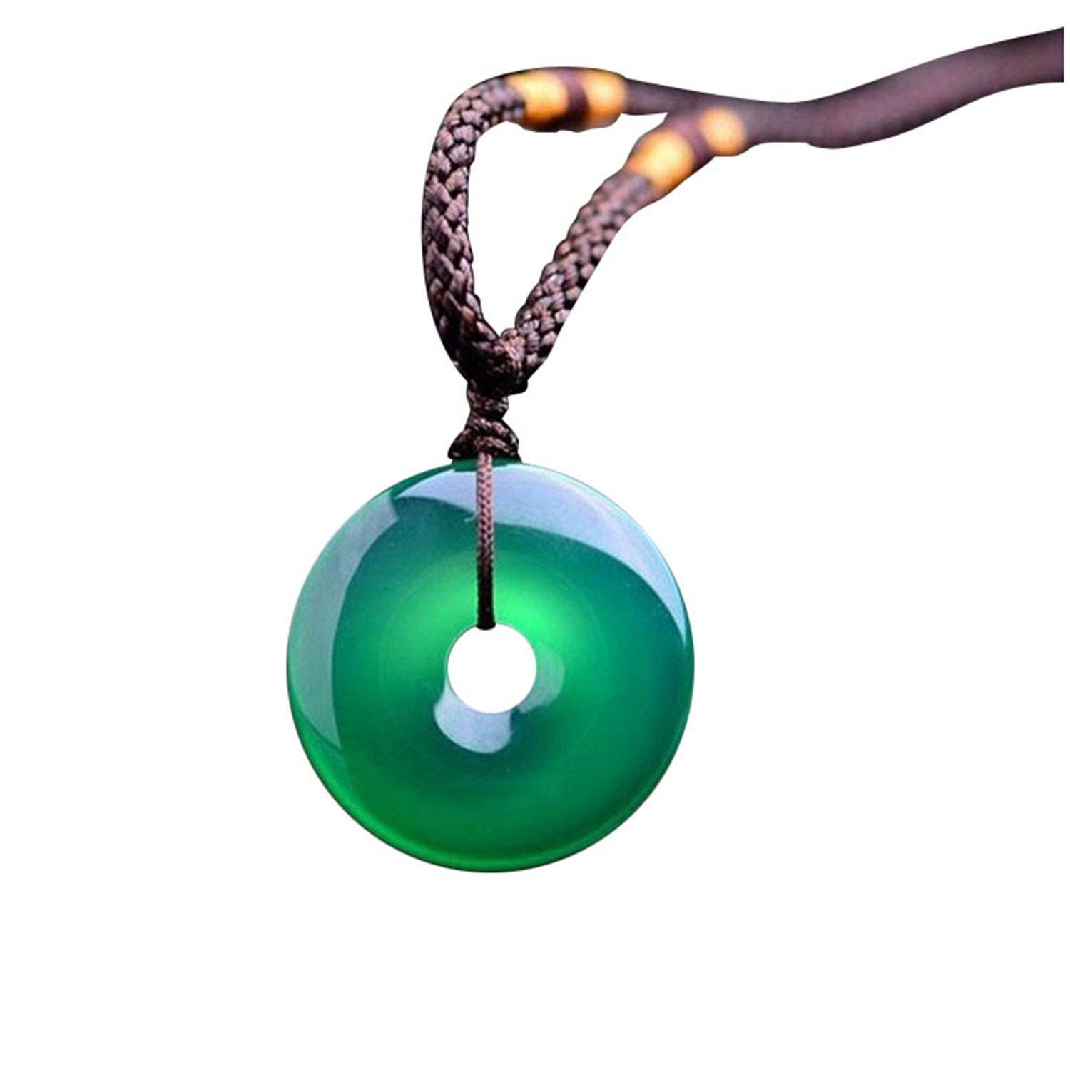 Collar con colgante jade natural verde botón de la paz ágata para