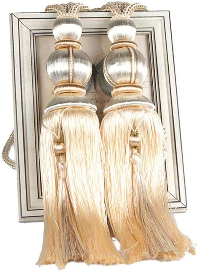 ZHMF 1 Pair Curtain Tiebacks Holdbacks Clip Binding Rope Tie Backs Handmade Tassel Tiebacks Home Window Decorative (Beige)