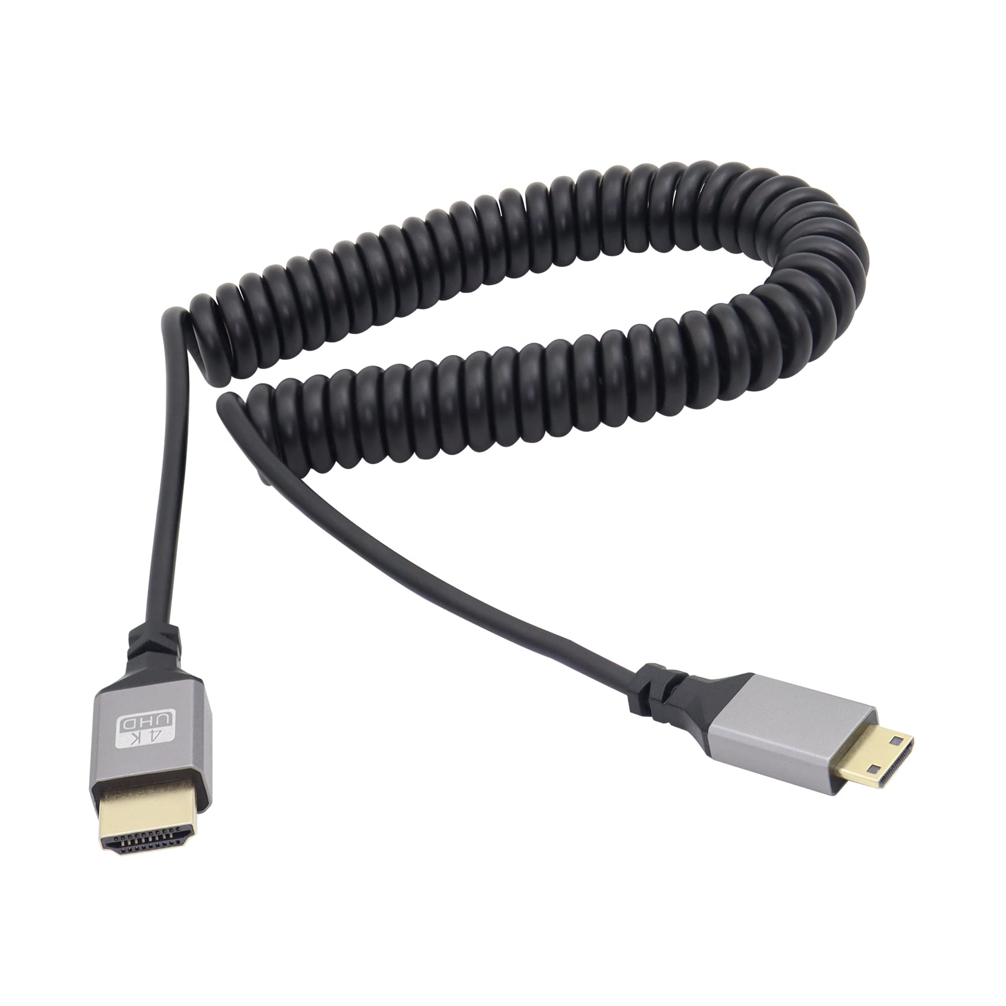 RIIEYOCA 4K Mini HDTV to HDTVS Coiled Cable,Mini Male to Male Retractable Spring Cord,Support 4K UHD, 1080p,720p,3D,for Laptop,Projector,TV,Monitor,Camcorder(1m/3.28ft)