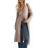 Saodimallsu Womens Long Cardigan Sweaters Oversized Bell Sleeve Open Front Button Down Casual Knit Fall Midi Dress