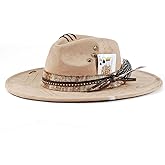 JERRCHEEZUNA Wide Brim Fedora Hat for Men Women Handmade Felt Boho Western Dress Hats M-L
