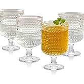 Dwlire Vintage Hobnail Goblet Glasses of 4, 8 OZ Romantic Glass Cups Set, Cocktail Glasses, Wine Glasses for Bars, Restaurants, Party, Glass Globlets for Whiskey Coffee Soda Juice Beer