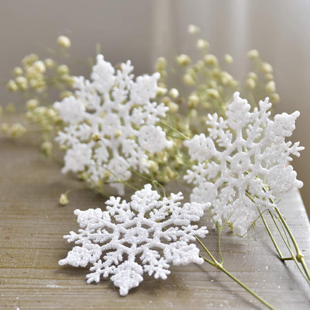VGOODALL 40 Plastic Glitter Snowflake, Christmas Glitter Snowflake Shape Hanging Ornament Christmas Tree Window Decoration