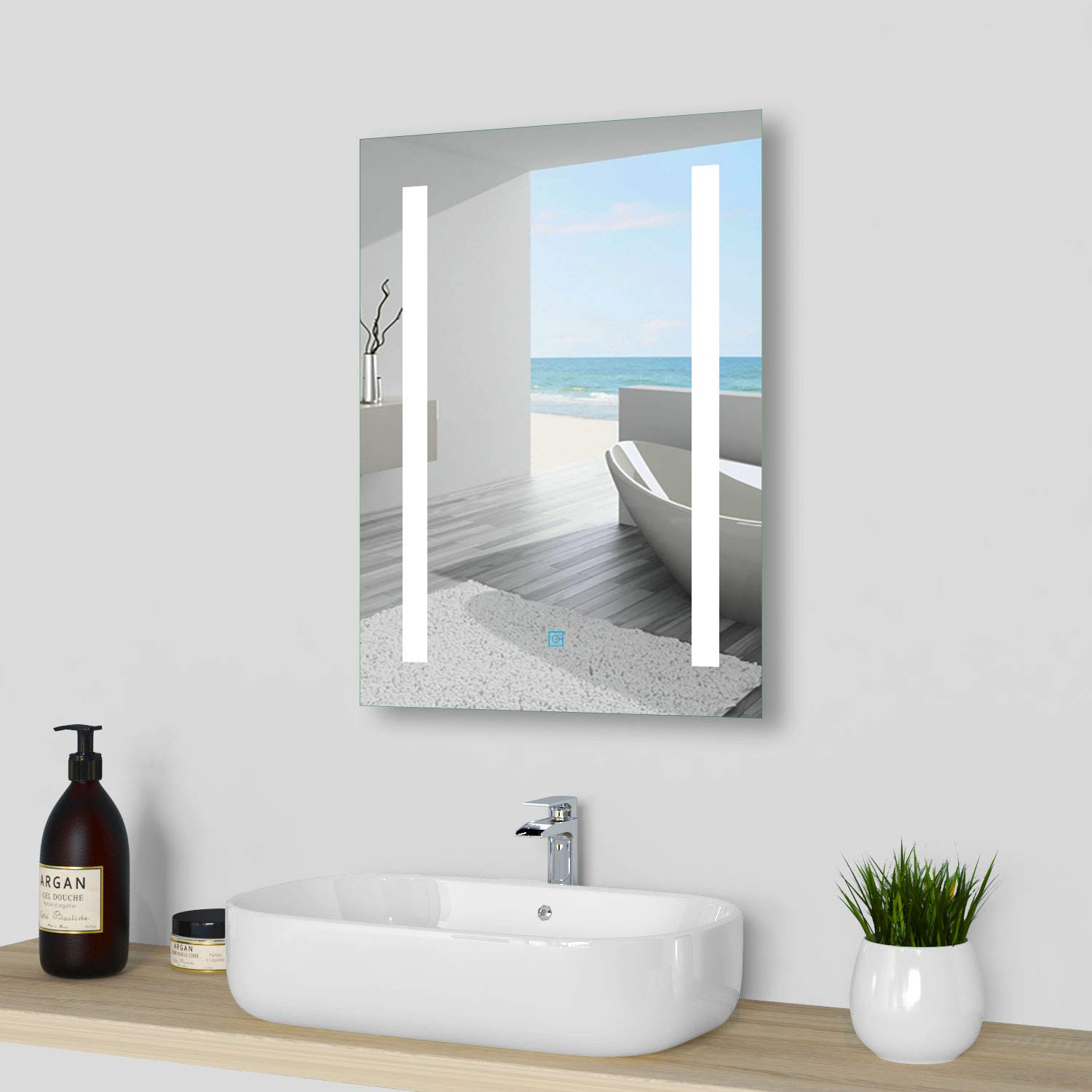 Acezanble LED Bathroom Mirrors,Demister Pad,Touch Sensor Switch,Wall Mounted,IP44,Vertical or Horizontal (Type 10, 500x700mm)