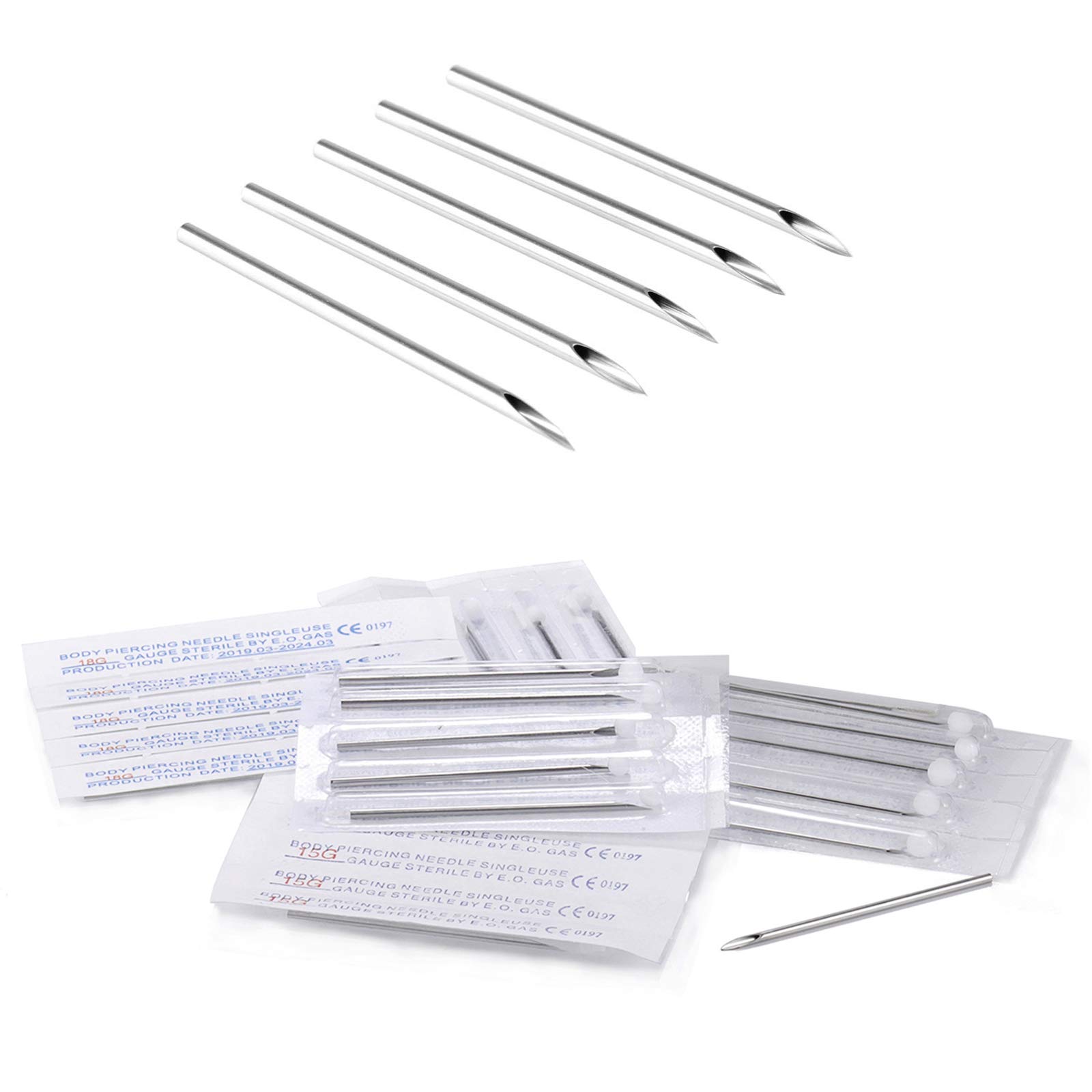 ZS 100pcs Body Piercing Needles - 14G, 15G, 16G, 18G, 20G, Ear Navel Nose Lip Nipple Piercing, Disposable Professional Body Piercing Needles Tool, Tattoo Supplies