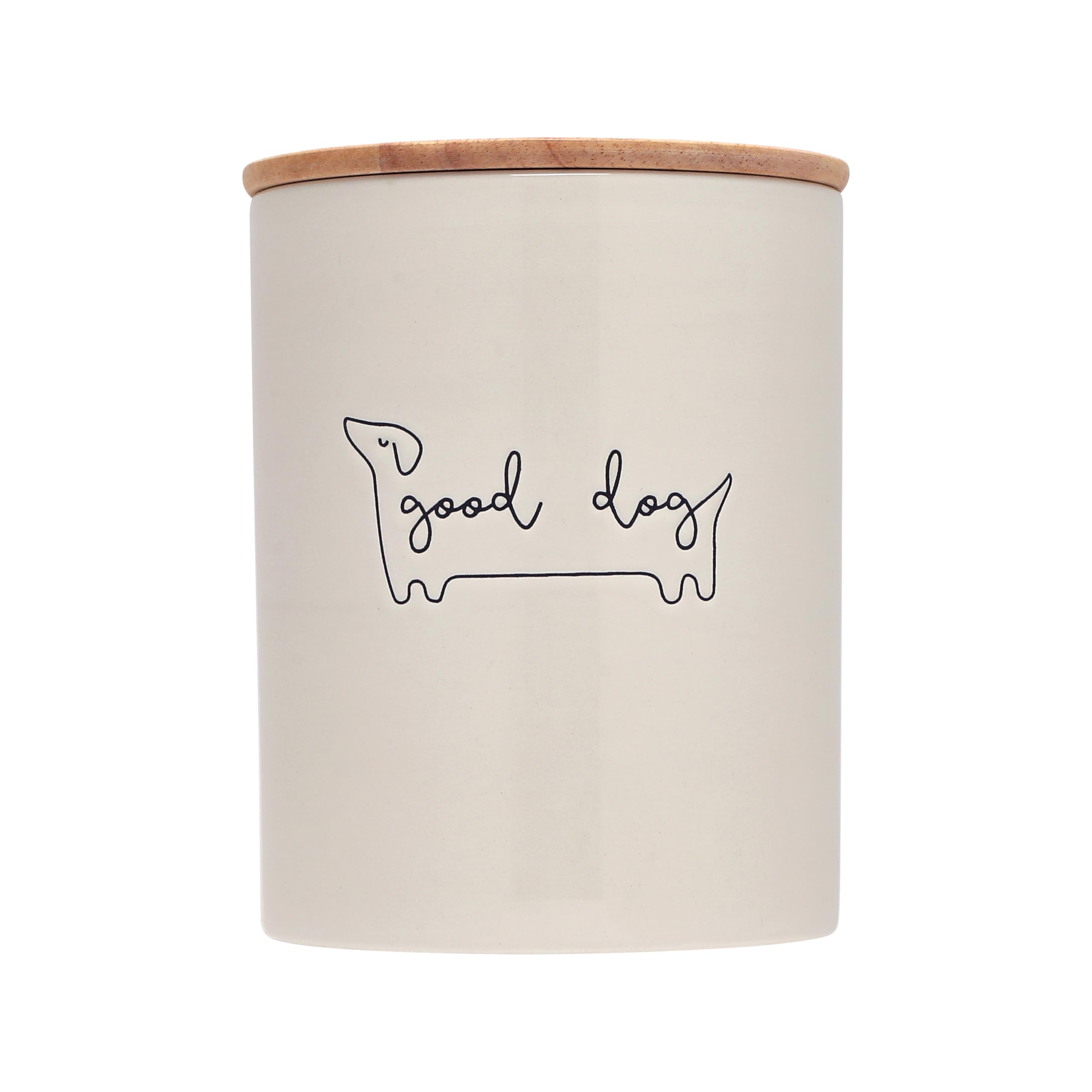 Pearhead Good Dog Treat Jar, Ceramic and Wood Pet Treat Canister, Neutral Modern Kitchen Decor, Pet Accessories, Dog Biscuit Storage Jar, Freshness Seal, Holds 4 Cups