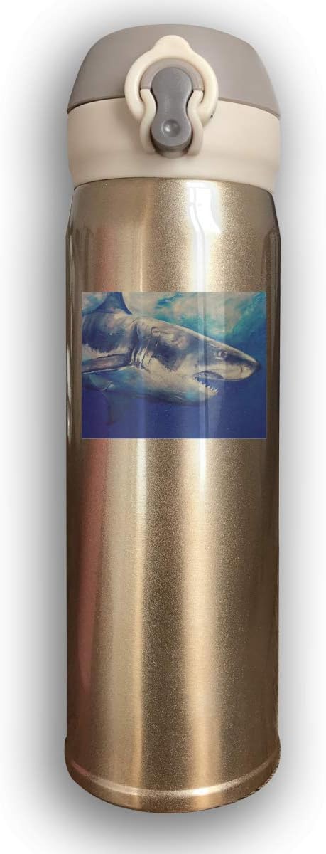 Thermoses Stainless Steel Coffee Mug Great White Shark Water Coffee Cup for Home Office School Works Car Great for Hot and Cold Drink Free Flip Cap Double Wall - Black