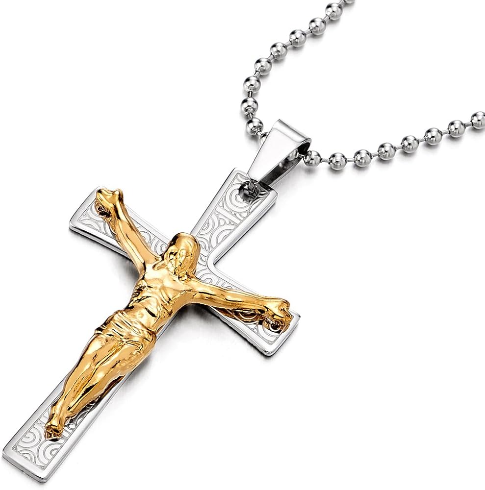 Coolsteelandbeyond Grande Jésus Christ Croix Crucifix Pendentif Collier 