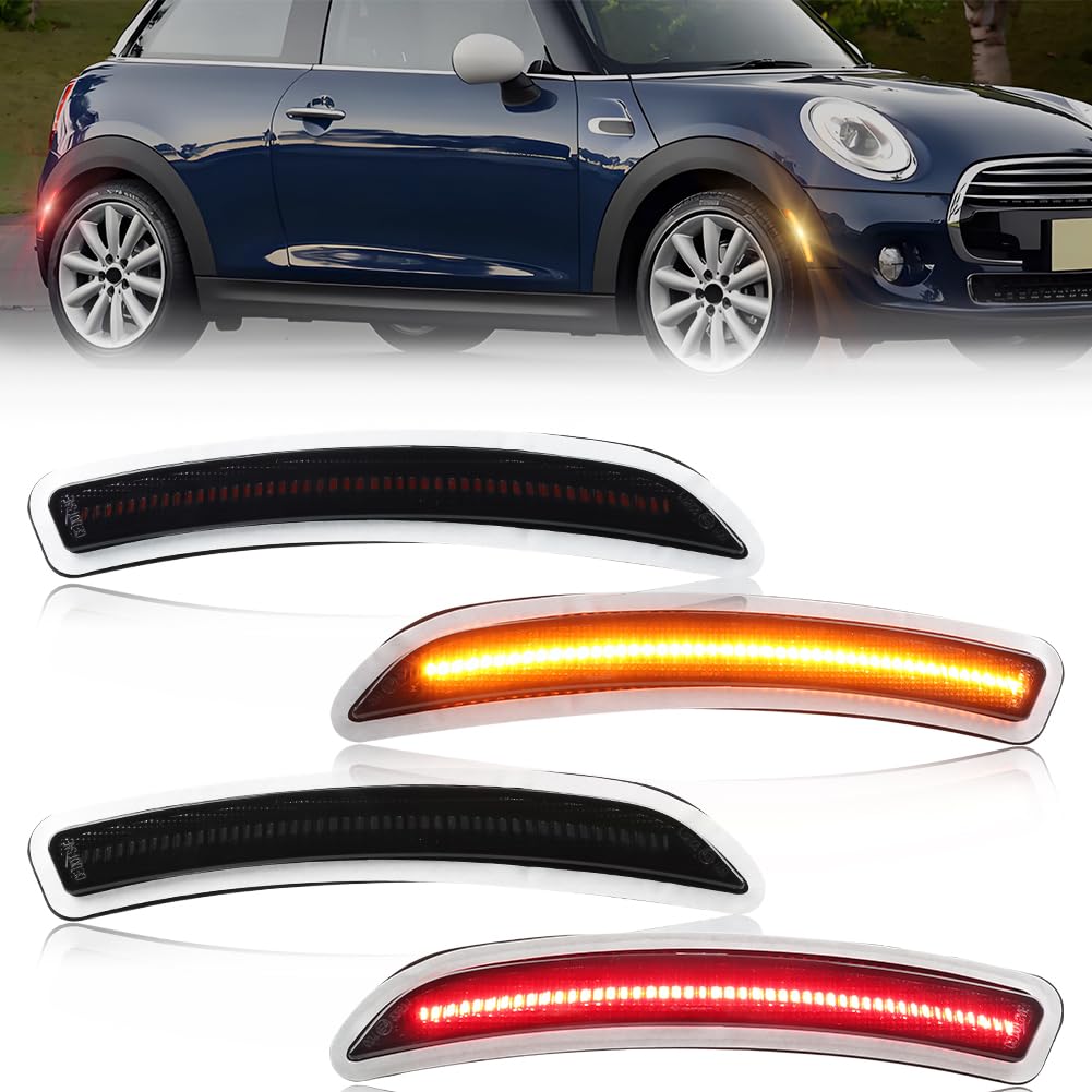 Photo 1 of ***UNKNOWN DAMAGES*** VYNTRAL Front/Rear Side Marker Light Compatible with Gen3 MINI Coop-er F55 F56 F57 2015 2016 2017 2018 2019, [DOT Certified] Amber/Red LED Sidemarker Lamp, 4 PCS, Smoked Lens
