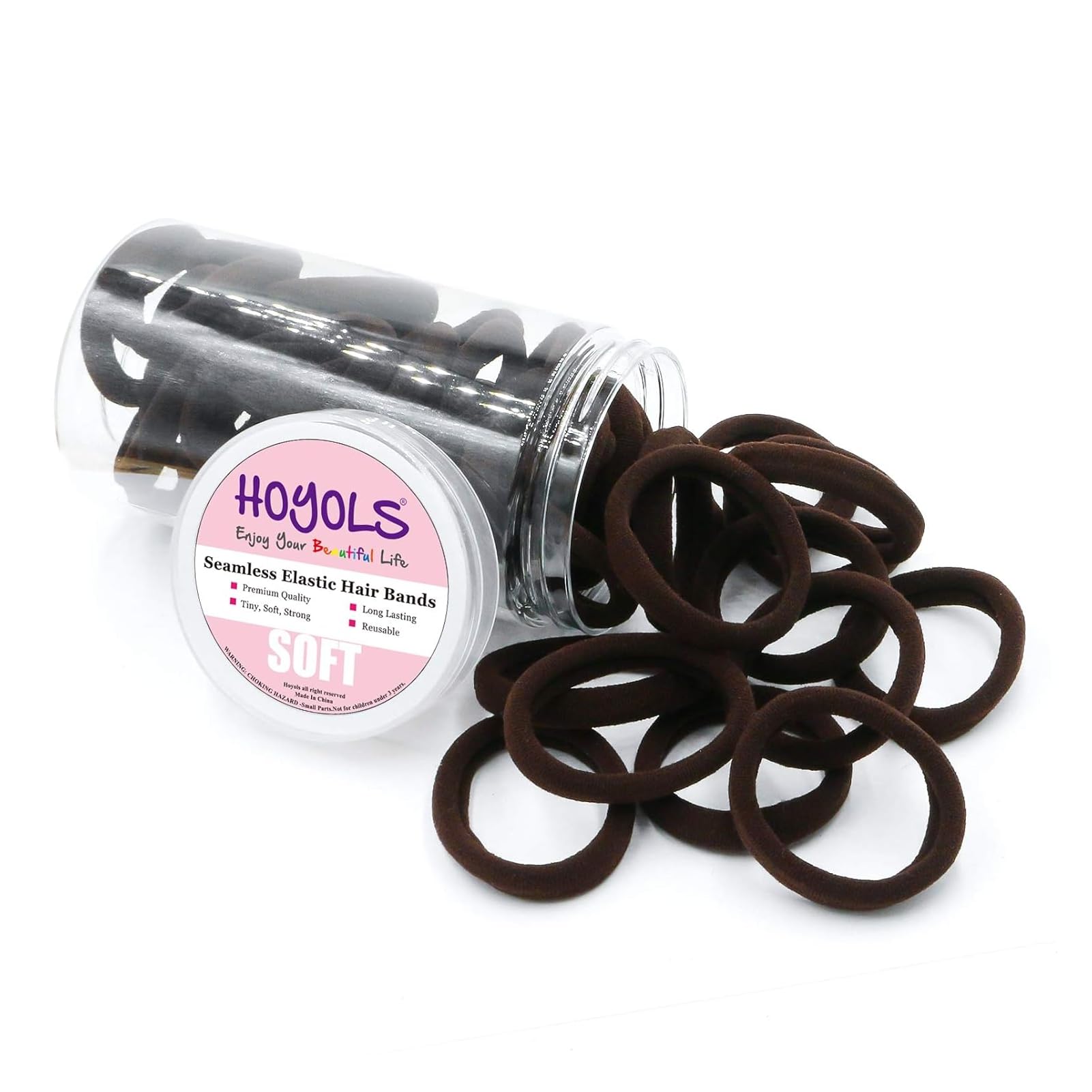 HOYOLS Soft Seamless Hair Ties, Dark Brown Stretch Elastic Ponytail Holders Bands for Women Thick Hair No Slip and Pull No Damage Scrunchies Headbands 100 Pcs (Espresso)