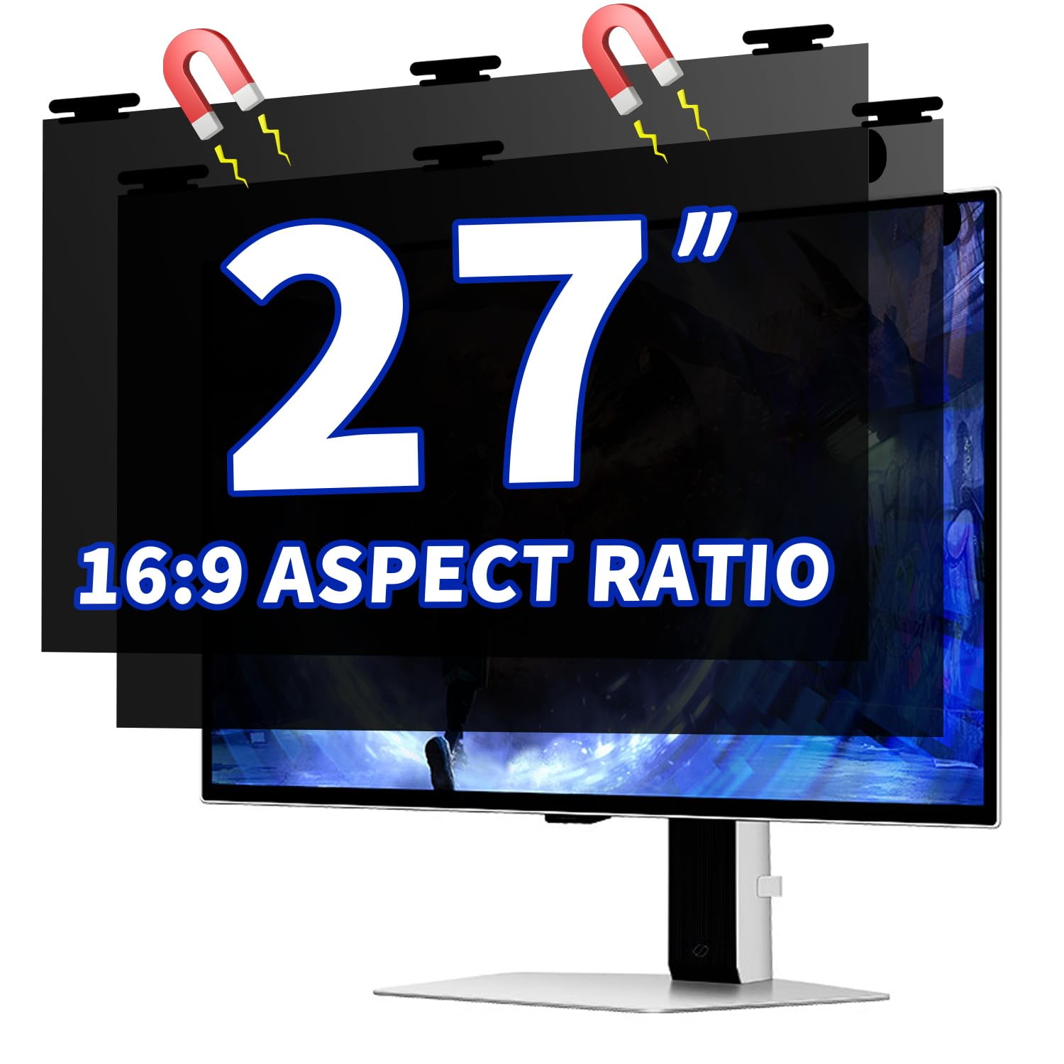 Photo 1 of [2 Pack] Magnetic Privacy Screen for 27 Inch Monitor – Removable Anti-Glare Blue Light Filter for 16:9 Widescreen Desktop PC, Matte/Glossy Reversible Eye Protection Film