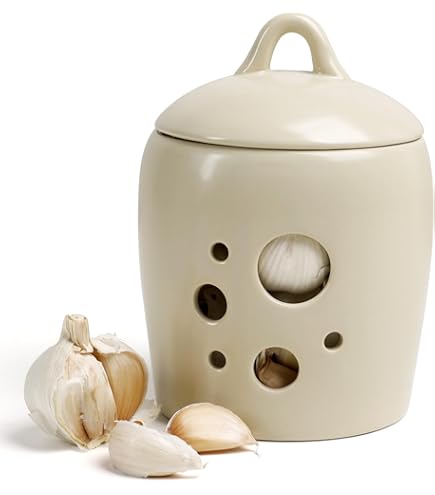 Garde-ail Avec Couvercle, Récipient à Ail En Céramique Pour Comptoir, Décoration De Cuisine (blanc