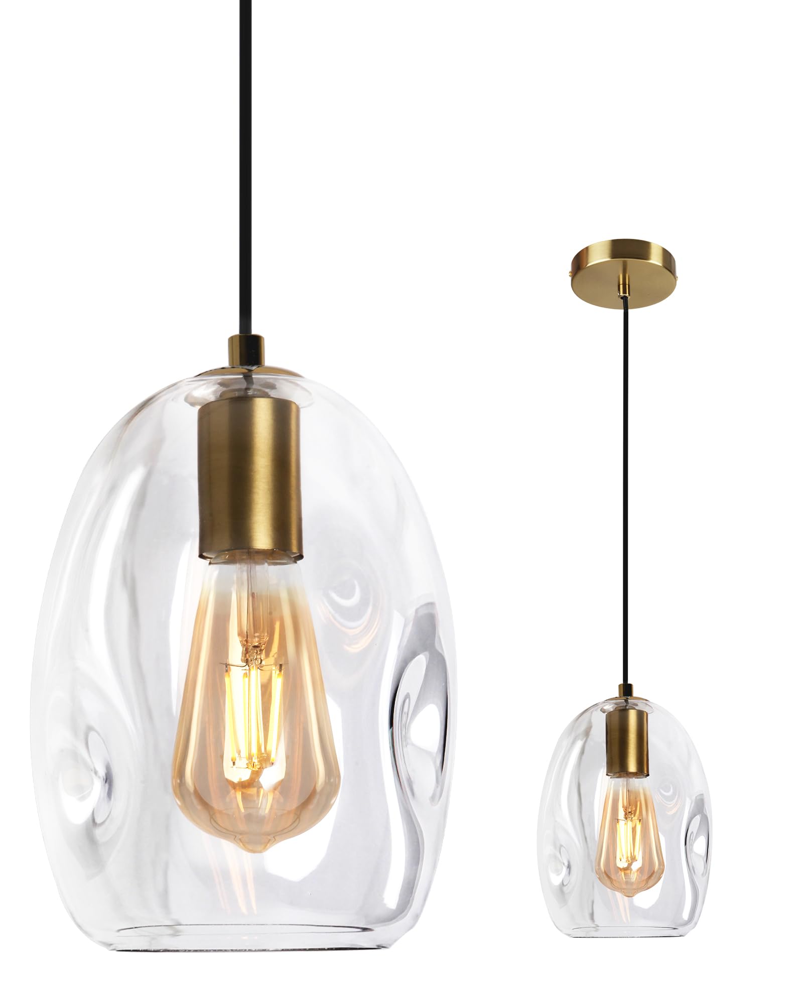 Photo 1 of JC TOPA Glass Pendant Light Kitchen Island Modern Ceiling Pendant Light Fixtures 1-Light Lighting for Dining Room Sink Bar Porch Bedside, Brass