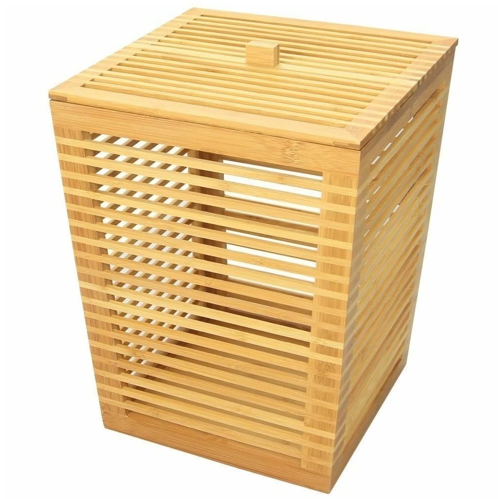 Woodquail Waste Paper Bin Home Office Basket, Made of Natural Bamboo (Bin with Lid)