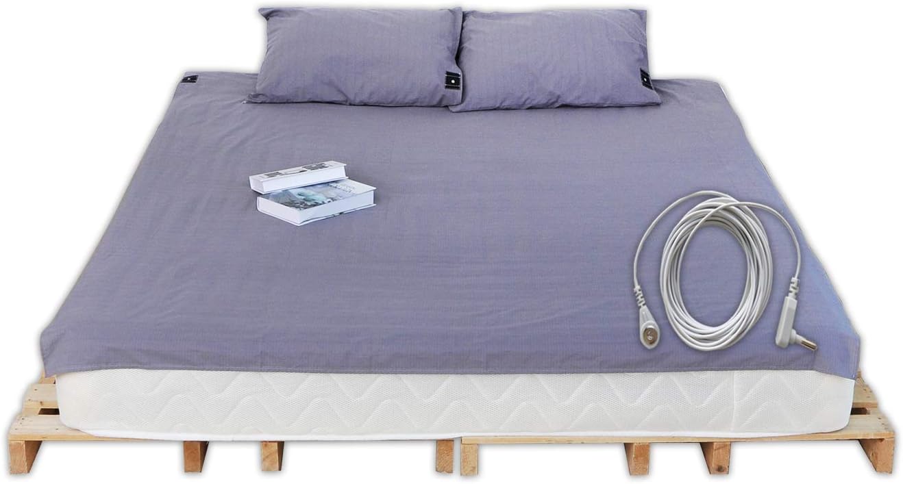 CONDUCTIVE Brand Grounding Flat Bed Sheet with Grounded Connection Cable (52 x 27 inch, Grey Color) User for Wellness Benefits Sleep EMF Protection: Home & Kitchen