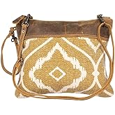 Myra Bag Over Shoulder Purse - Canvas Crossbody Bag with Genuine Leather Detailing, Fabric Satchel for Everyday Use, Travel