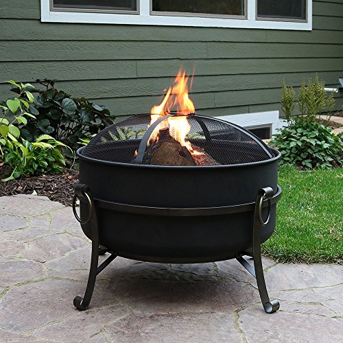 Sunnydaze-24-Inch-Steel-Cauldron-Fire-Pit-with-Spark-Screen