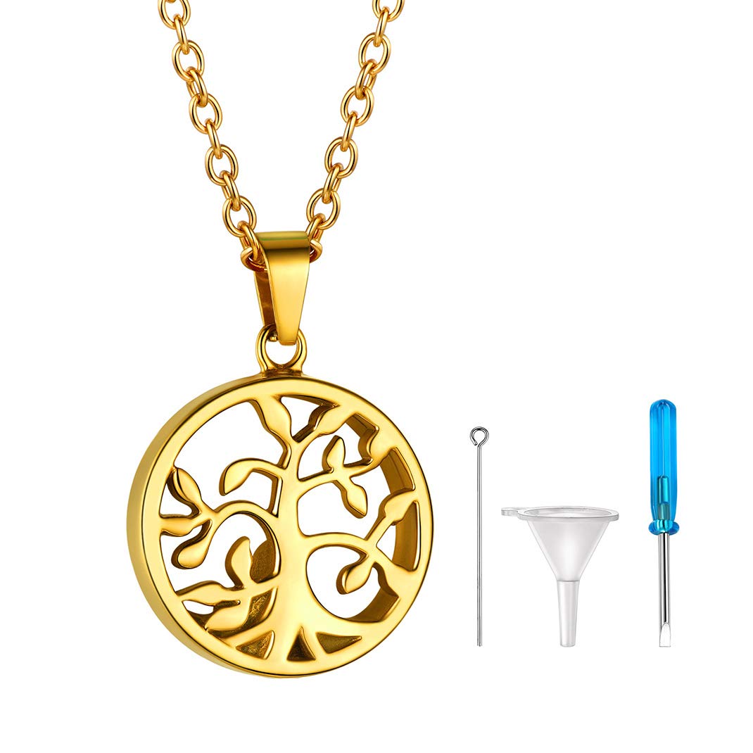 GoldChic Gold Necklace Chain Ashes Pendant for Men Tree of Life Keepsake Urns Necklace for Ashes Cremation Jewellery