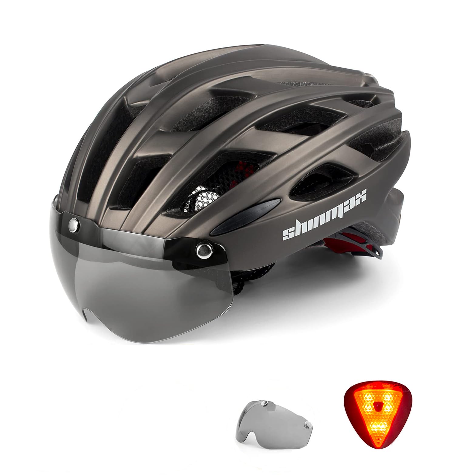 Shinmax Bike Helmet/Cycle helmet with Safety LED Light,CE Certified Bicycle Helmet with Detachable Magnetic Visor Bike Helmet Adult Bike Helmet with Detachable Visor and Liner Ski & Snowboard（NR-096）
