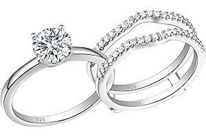 SHELOVES JEWELRY SHELOVES Solitaire Princess CZ Engagement Rings Set for Women Wedding Rings Enhancers band 925 Sterling Silver 4-13