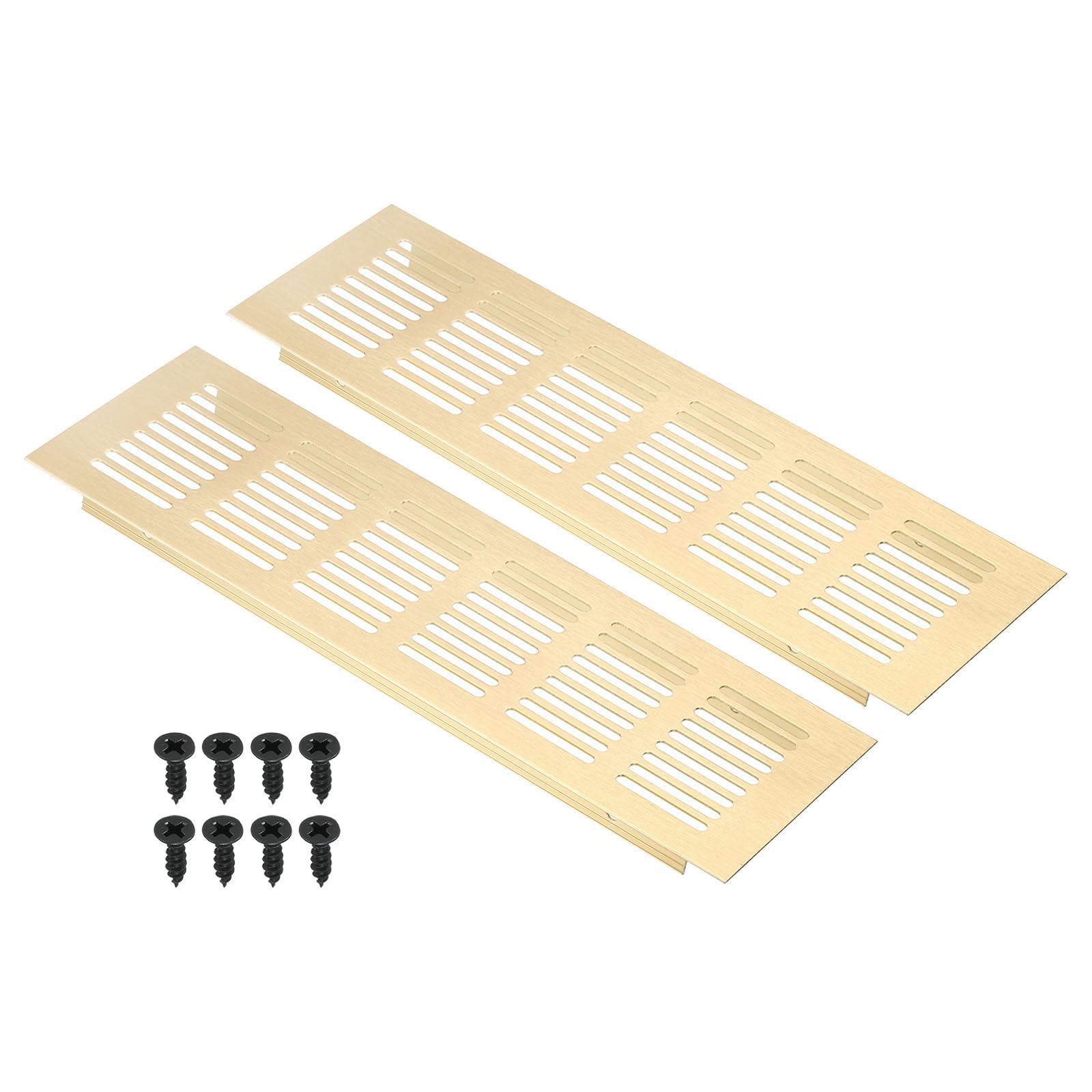 PATIKIL 10 x 3 Inch Door Air Vent Cover, 2pcs Aluminum Grille Ventilation Cover Louvered with Mounting Screws for Cabinet Wardrobe Door, Gold Tone