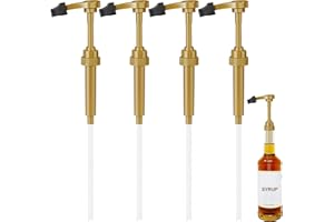 VELLUXE Coffee Syrup Pump for 750 ml Bottle – 4 Pack Syrup Dispenser Pumps Compatible with Torani, Skinny, Davinci – No Clog, Precise Dispensing, Includes 4 Tip Covers – for Coffee Bar, Kitchen, Gold