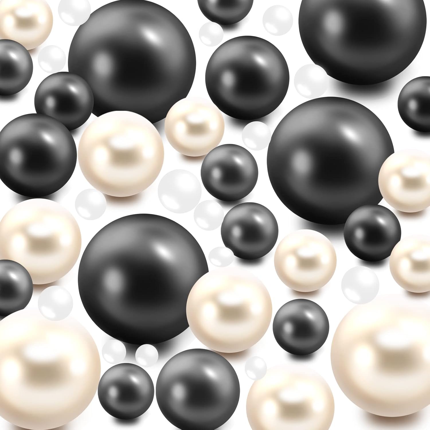 Vase Fillers - 200 Pieces Floating NO Hole Pearls and 10000 Pieces Transparent Water Gels,Floating Beads Pearls for Vases,Pearl Decor,Pearl Decor for Home Weddings Table Party Decor,10/14/ 20mm (Creamy White,Black)