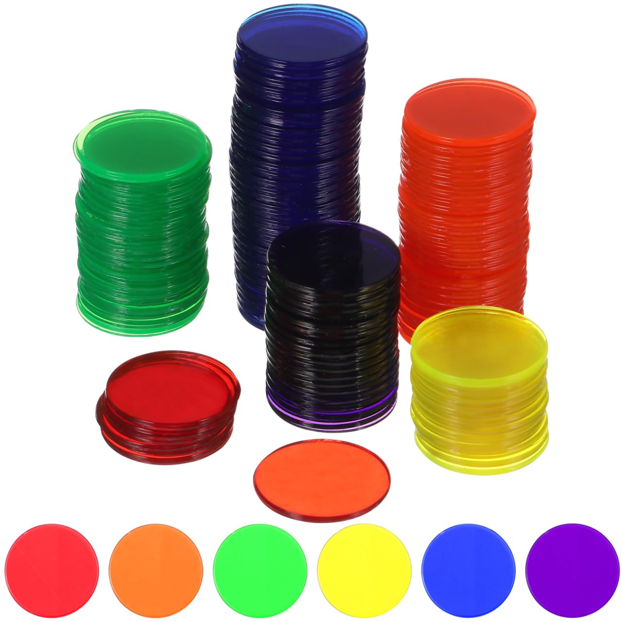 NUOBESTY 300PCS Bingo Counting Chips Transparent Plastic Markers Small Plastic Counting Discs for Math Practice and Poker Chips Game Tokens