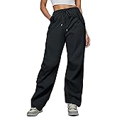 SEAUR Women Cargo Pants Baggy Parachute Pants with Pockets Casual Drawstring Elastic Waisted Track Trousers Streetwear Y2k