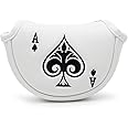Barudan Golf Putter Cover Half Mallet Putter Headcover Magnetic Club Protector for Odyssey,Scotty Cameron,Taylormade,Cleveland,etc - Mid Mallet Putter Headcover (White Base+ Ace)
