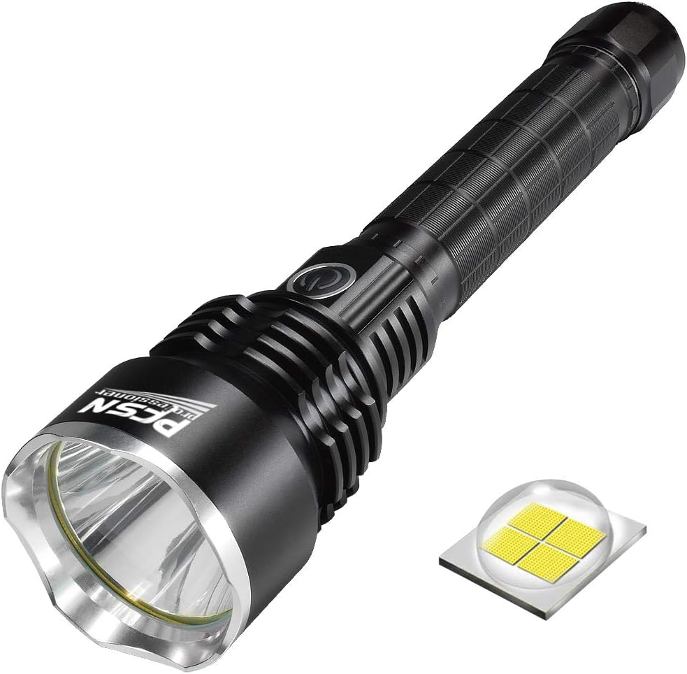 Super Bright Flashlight Rechargeable 6000 Lumen Waterproof High Powered Searchlight with Powerful P50 LED PFSN Brightest Tactical Torch Light Best for Outdoor Hunting Camping (26650 Battery Included) - - 