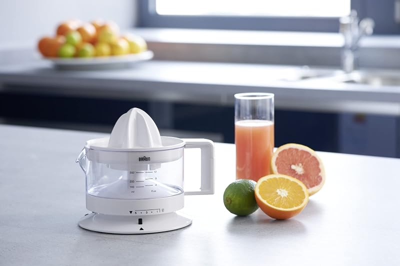 CJ3000 WH - Exprimidor Eléctrico de Naranjas, 20 W, 350 ml, Cantidad de Pulpa Ajustable, Apto para Lavavajillas, Diseño Icónico, Blanco