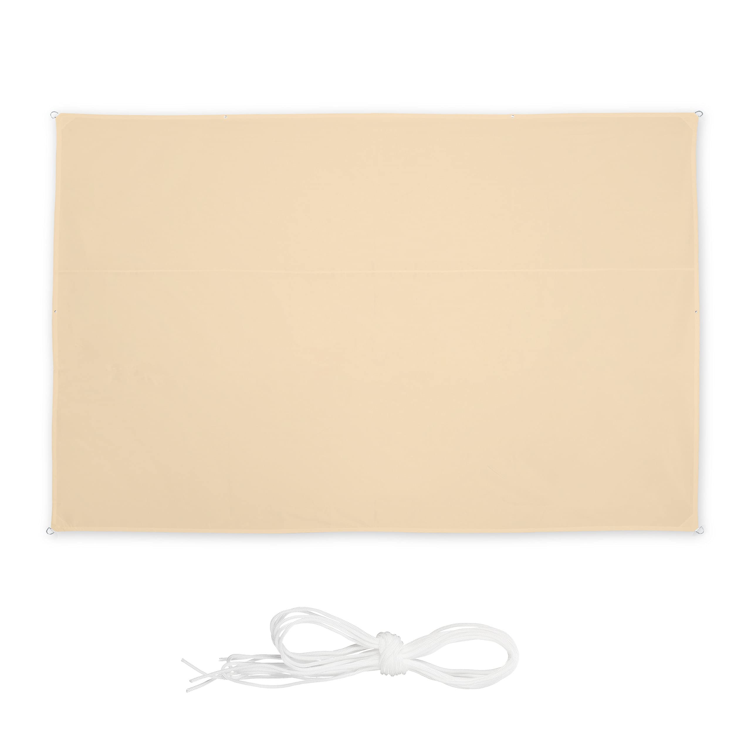 Relaxdays shade sail, rectangular, UV protection, water-repellent, canopy, with ropes, patio, terrace, 2 x 4 m, beige