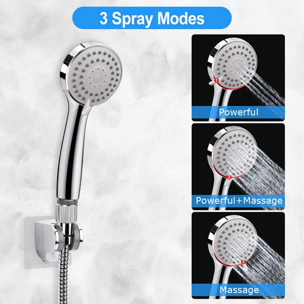 Kaqinu Shower Head, 8'' High Pressure Rainfall Shower Head / Handheld Showerhead Combo with 11” Extension Arm, Anti-leak Shower Head with Holder/ Hose, Flow Regulator, Chrome - - 
