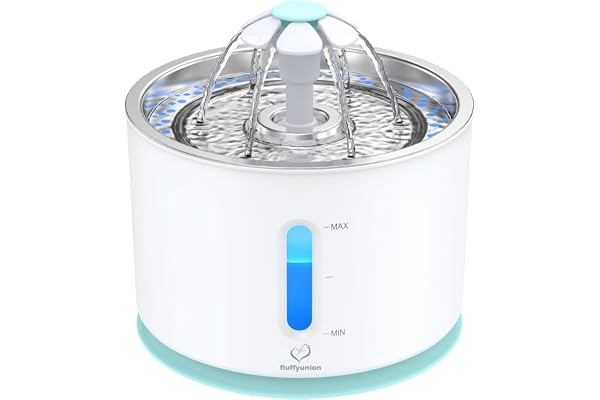 FluffyUnion Cat Water Fountain with Stainless Steel Lid, 2.4L/81oz Automatic Water Dispenser for Cats and Dogs
