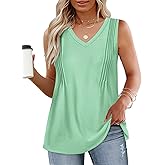ROSRISS Plus Size Tank Tops for Women Summer Dressy Sleeveless Pleated Shirts Casual Flowy V Neck Tunics XL-5XL