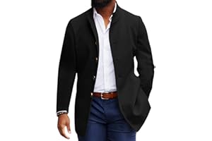 Makkrom Mens Casual Overcoat Winter Single Breasted Stand Collar Peacoat Business Warm Lapel Topcoat