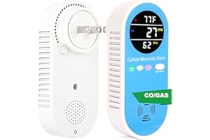 Vzmcov Plug-in Carbon Monoxide Detector with Real-Time CO Display & Temperature/Humidity Monitor, Plug-in CO Alarm for Home, RV, Apartment, Indoor Air Safety 1-Pack