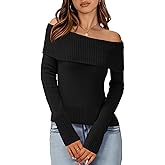Imily Bela Womens Off The Shoulder Sweaters Casual Long Sleeve Ribbed Knit Slim Fit Y2K Going Out Pullover Tops