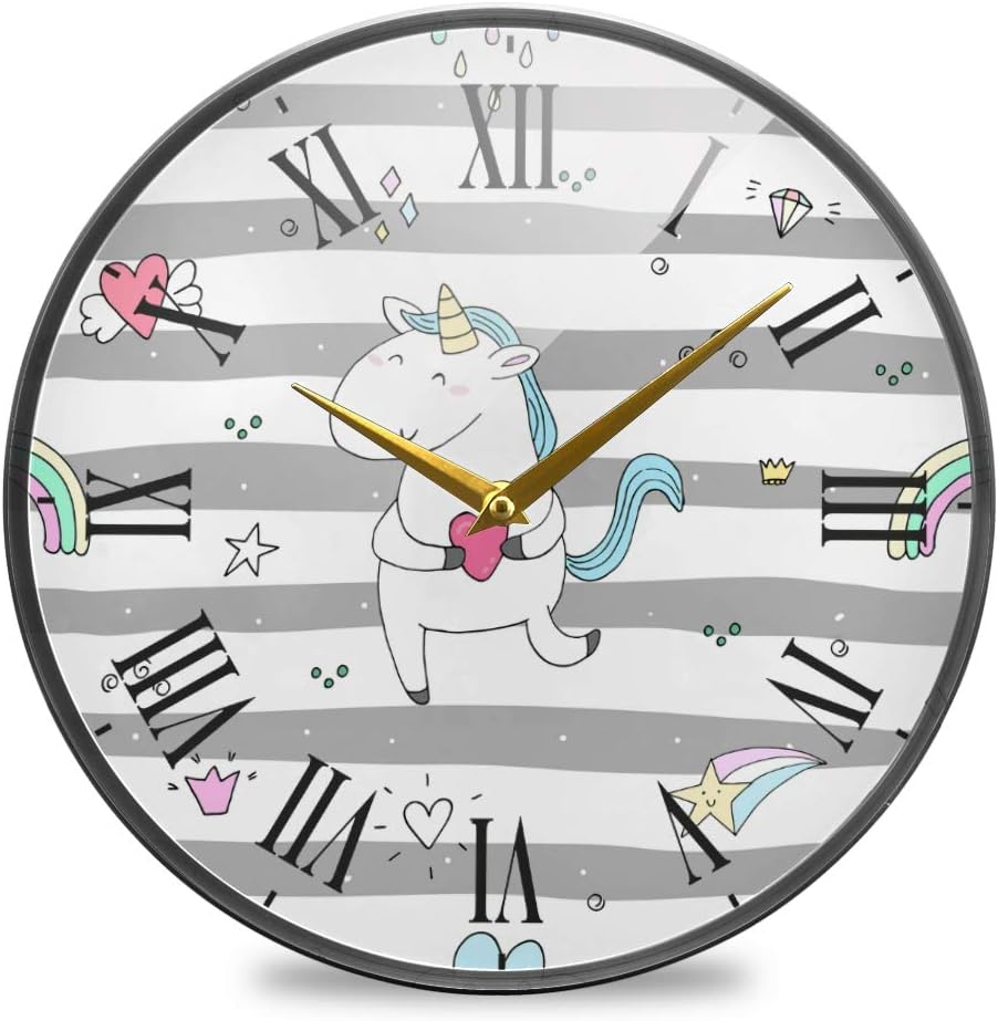 Mnsruu Cute Unicorn Wall Clock Round Acrylic Silent Non Ticking Home