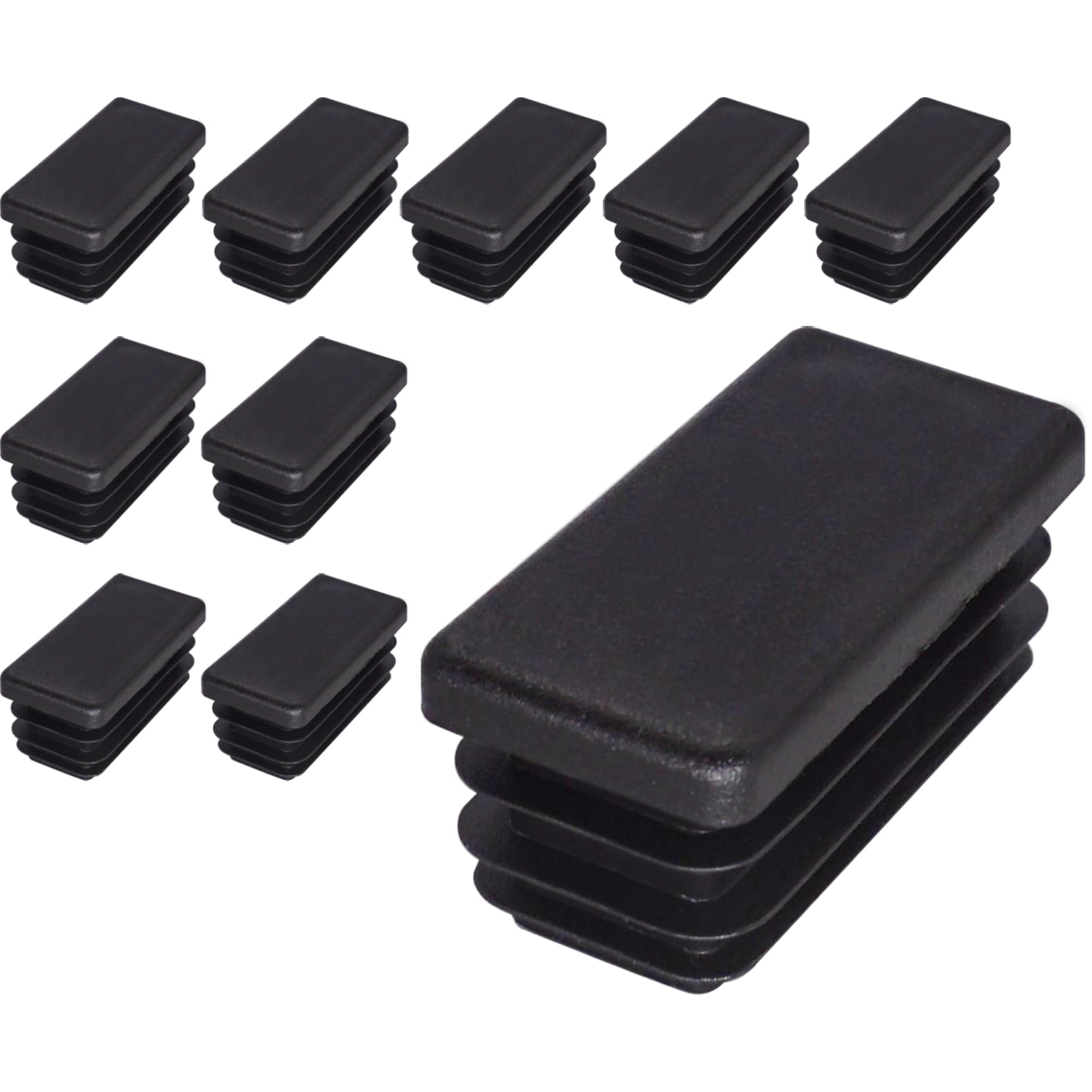 SKIR'CO (10 pcs) Rectangular Plastic Plugs 20 x 40 mm, Mat Tube End Caps, Rectangle Tube Inserts, Fence Post Plugs, Black RAL 9005