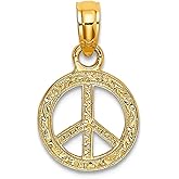 JewelryWeb 10k Gold Mini Peace Sign Flat and Textured Charm Pendant Necklace for Women