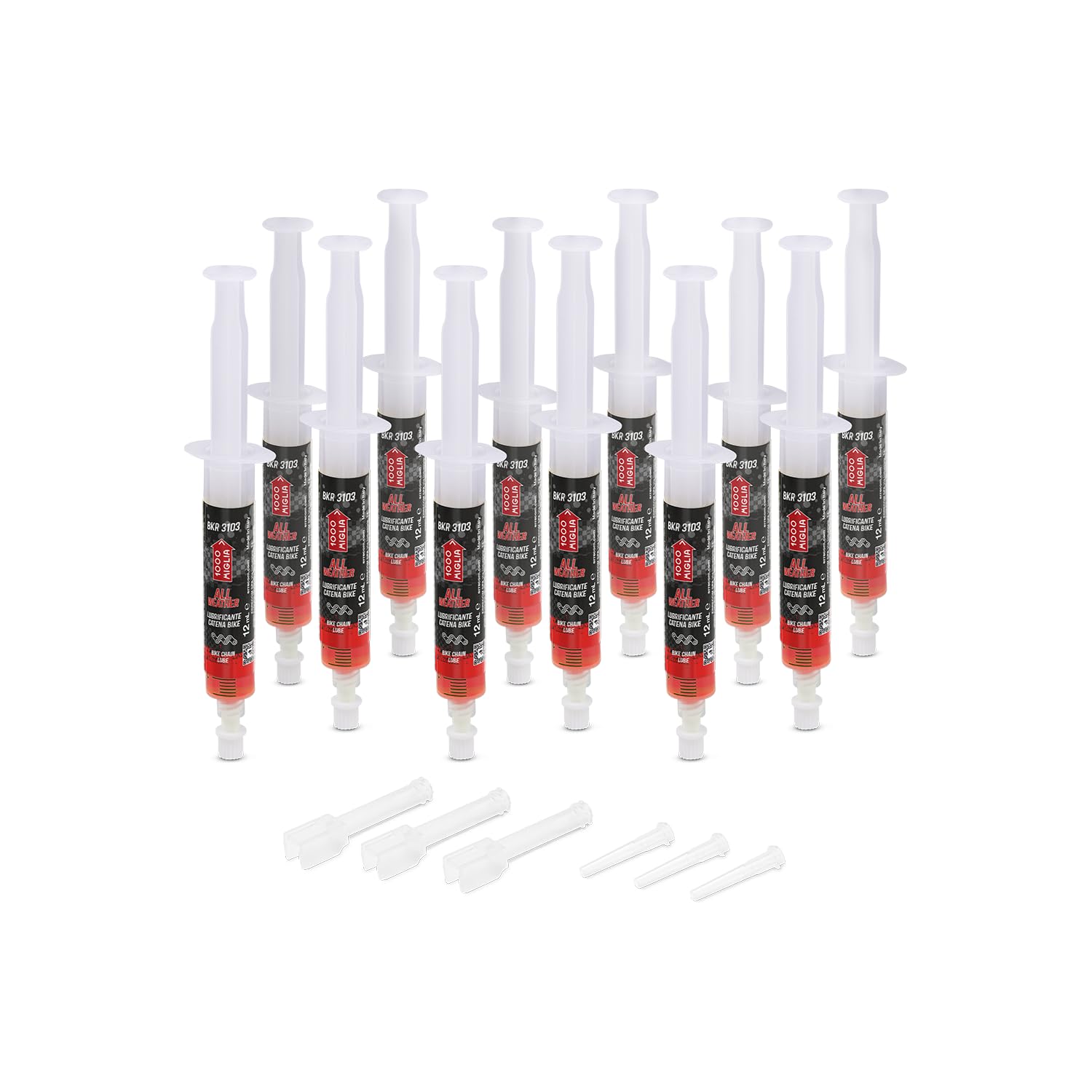 1000 Miglia BKR 3103 ALL WEATHER Lube Bike Chain for all Weather Conditions - 144 ml (12 x 12 ml), Cartridges with Drop and Huggie Application Systems, fluorescent and scented formula