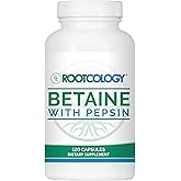 Rootcology Betaine with Pepsin by Dr. Izabella Wentz | 120 Servings | Betaine with Pepsin, Betaine HCl &amp; Pepsin Formula to Support Digestion &amp; Nutrient Absorption, 120 Capsules